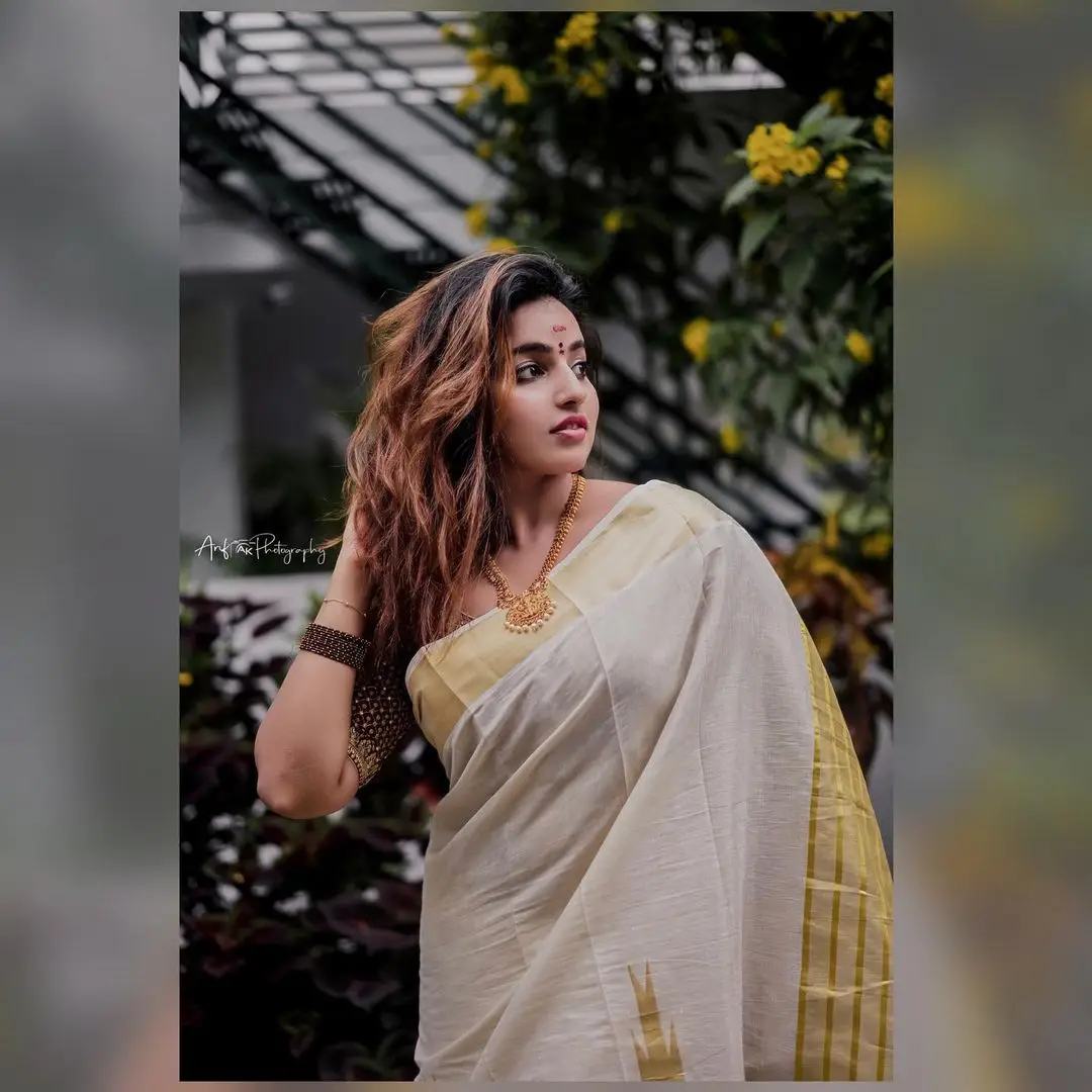malayalam actress malavika menon in white saree maroon blouse